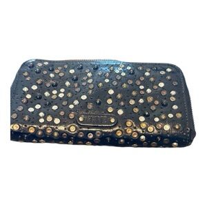 FRYE (rare!) Deborah Studded Black Leather Zip-around Wallet